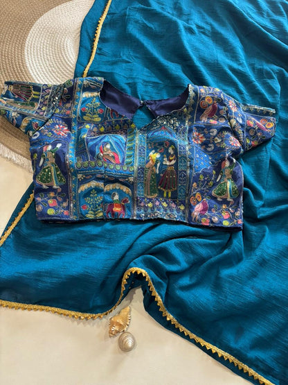 Rajaranu Position Stitched Blouses with Vichitra Silk saree