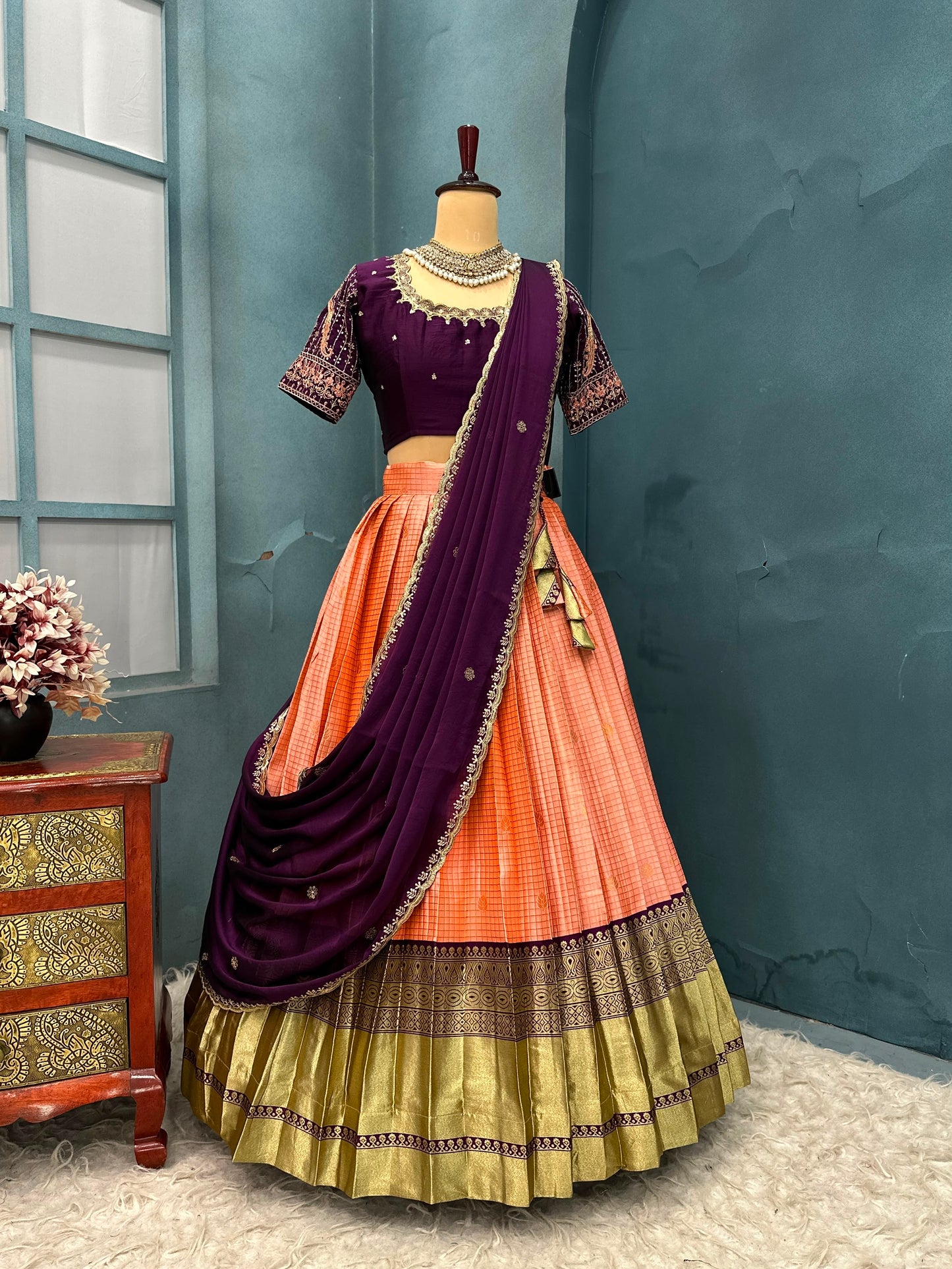 Kanchipuram Checks Designer lehenga set