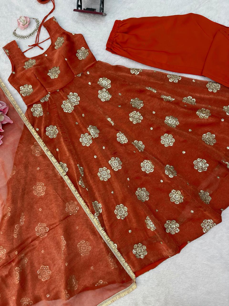 Effortless charm anarkali 3 pieces set