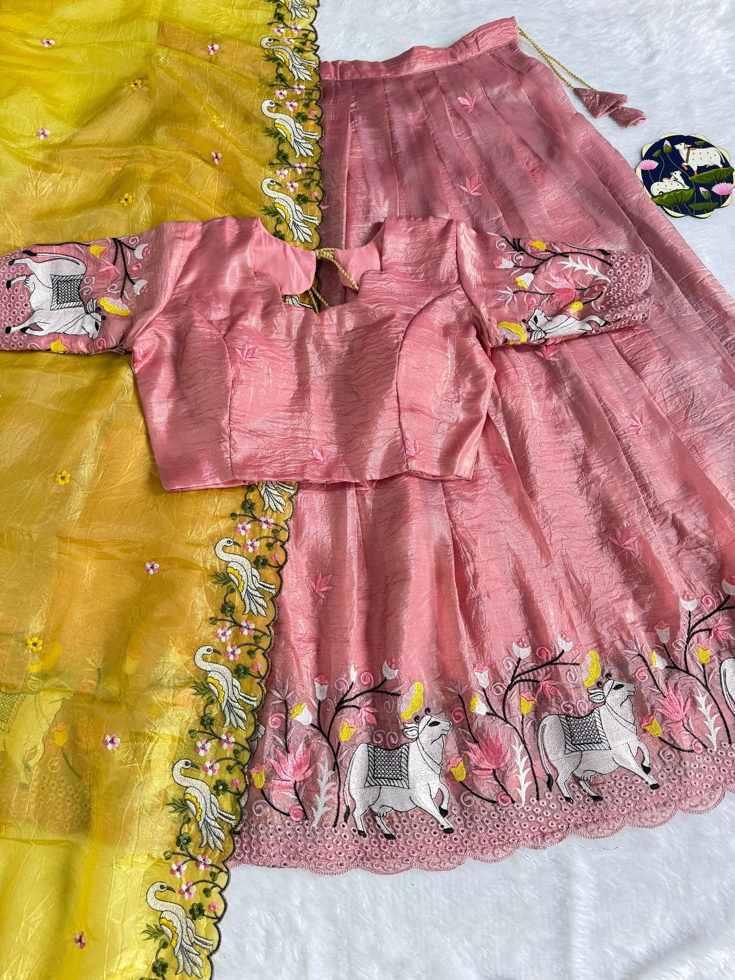 Gold crush pichwai work Designer lehengas