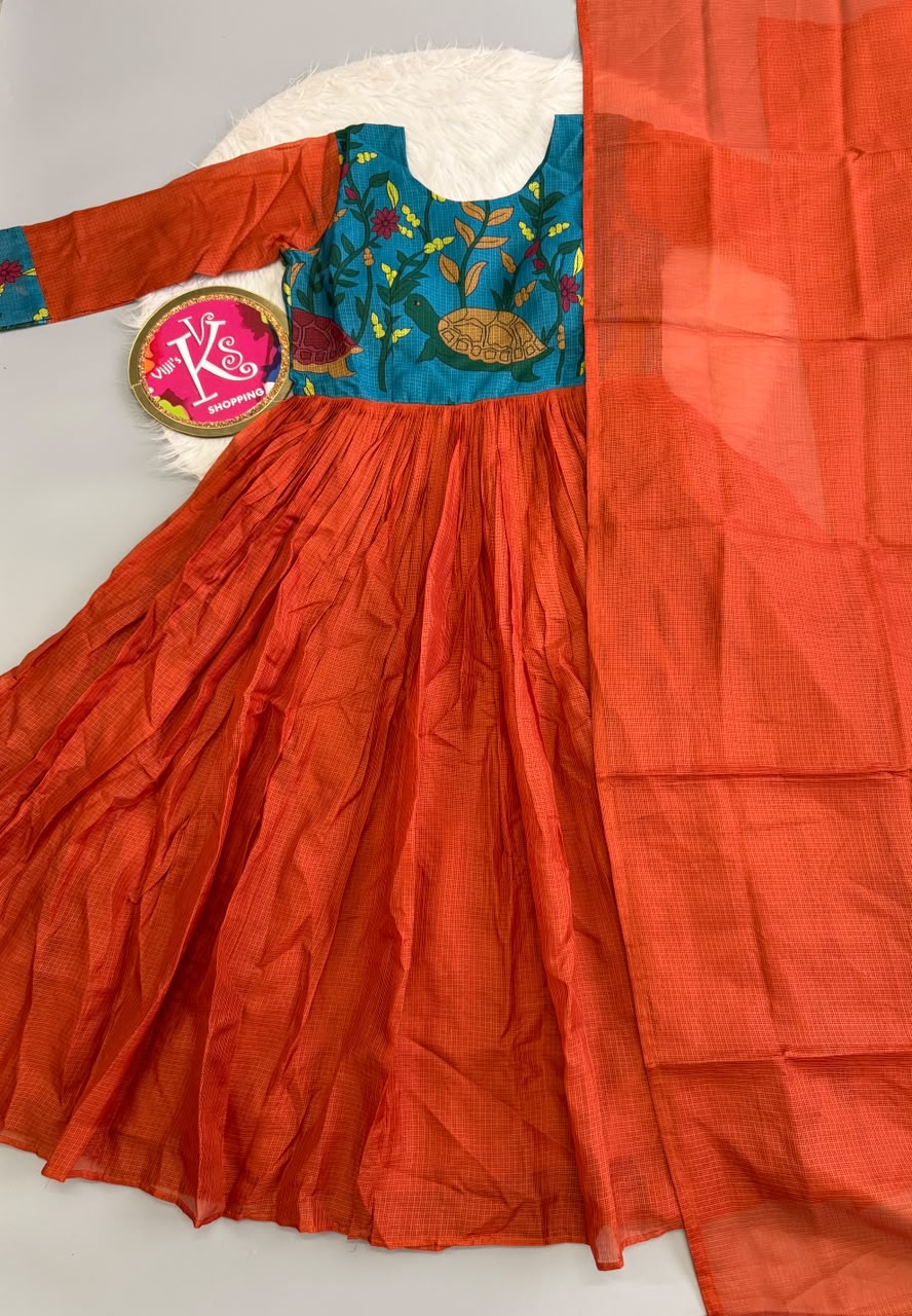 Kalamkari Kota checks classic gown with dupatta