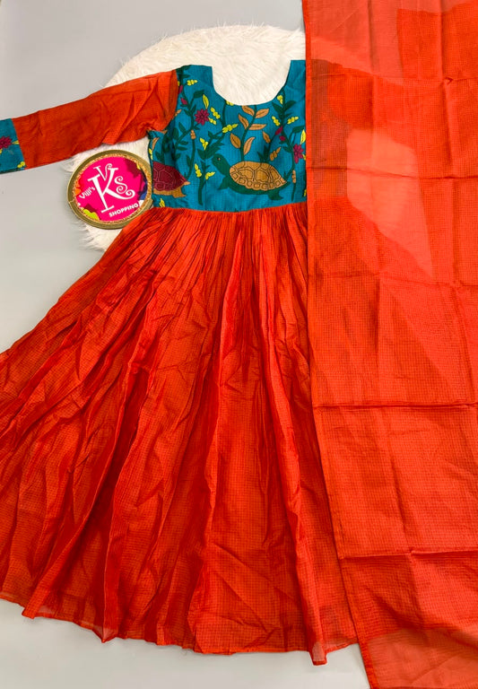 Kalamkari Kota checks classic gown with dupatta