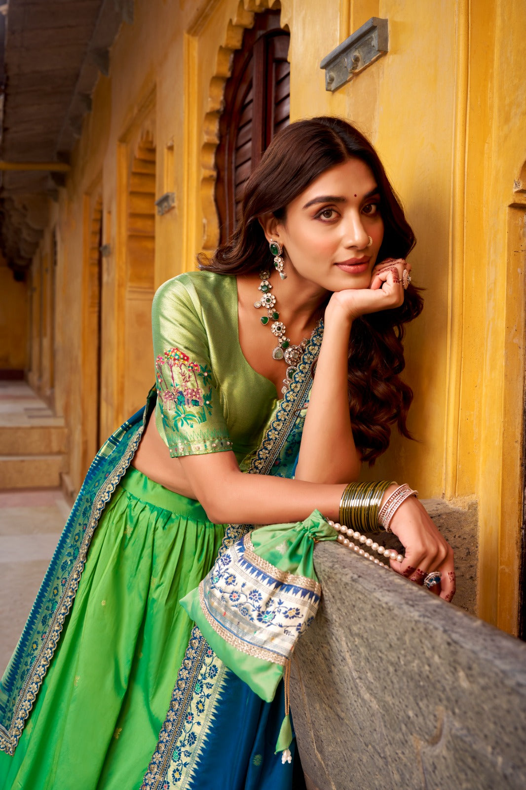 Shades of green Sravanamasam Lehenga set