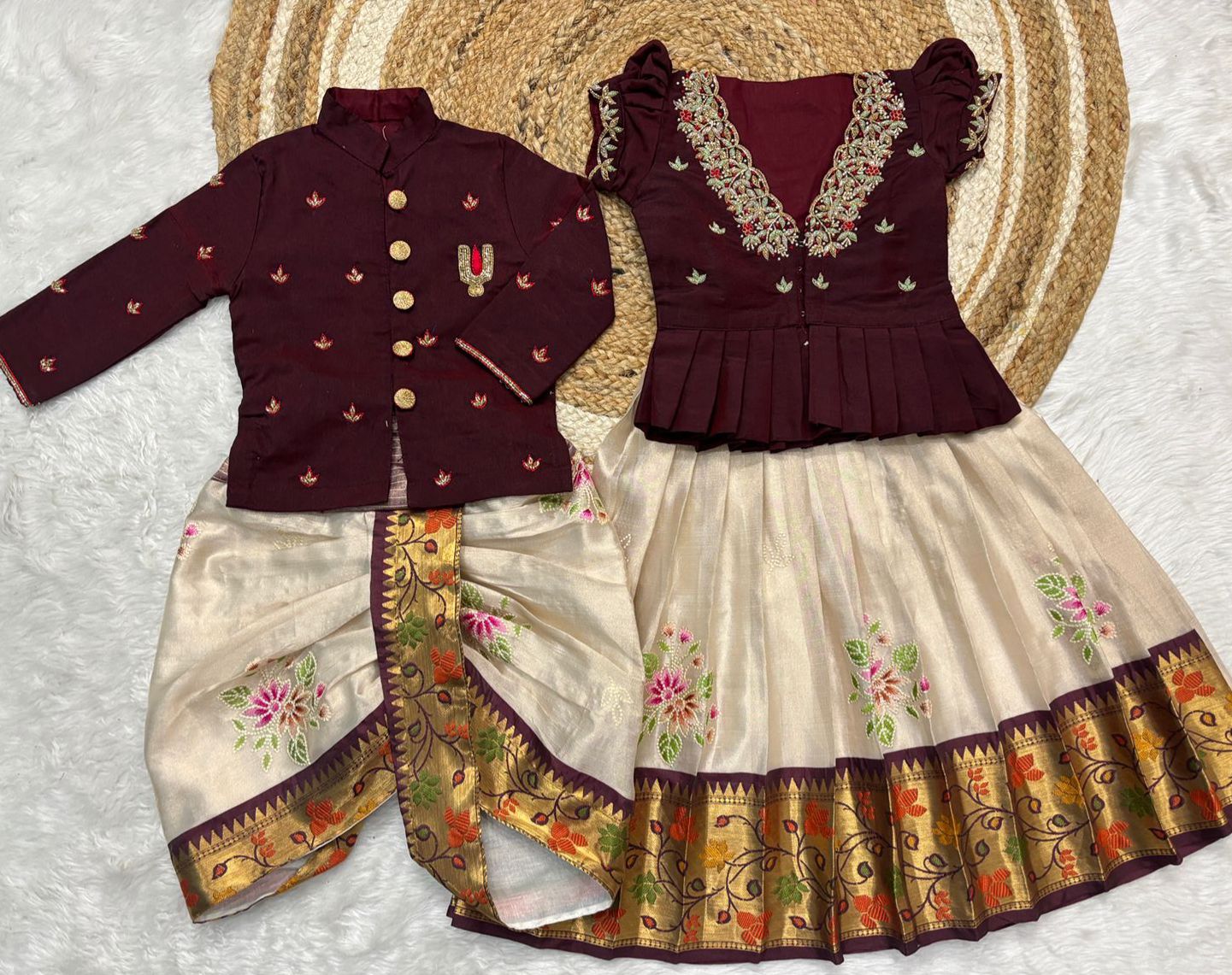 Traditional wear kids maggam brother and sister sets
