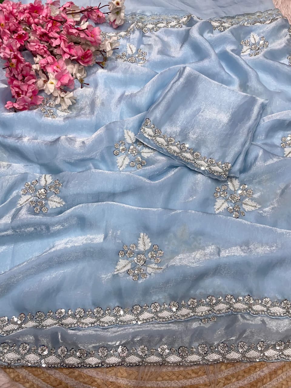 Partywear Fendy Satin saree Luxe Beads