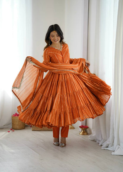 Elegant Mirror Work with Designer Anarkali Three Piece Set