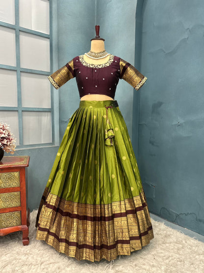 Kanchipuram Designer Green Aesthetic Lehenga