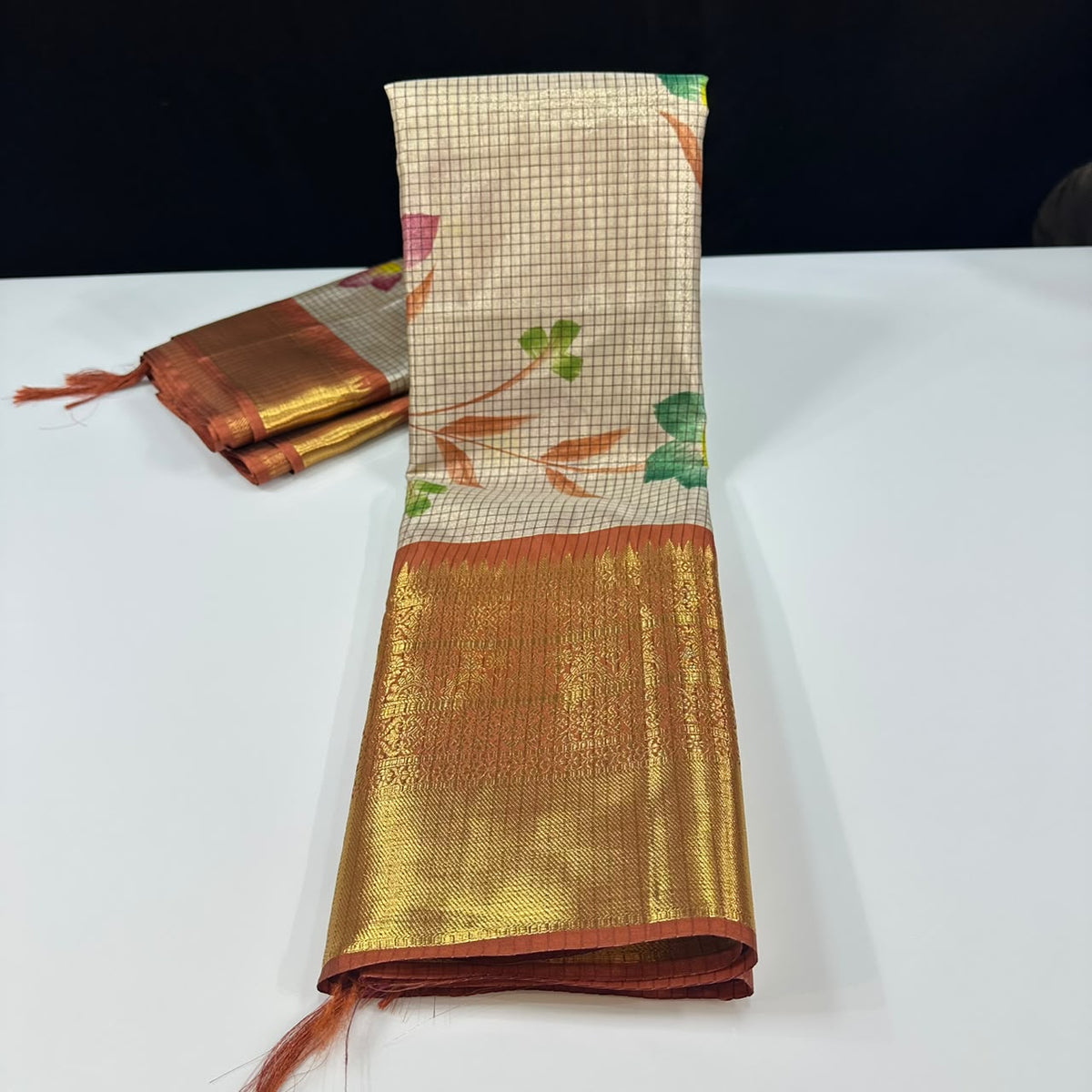 Soft Banarasi ivory tissue silk saree with Resham weaving