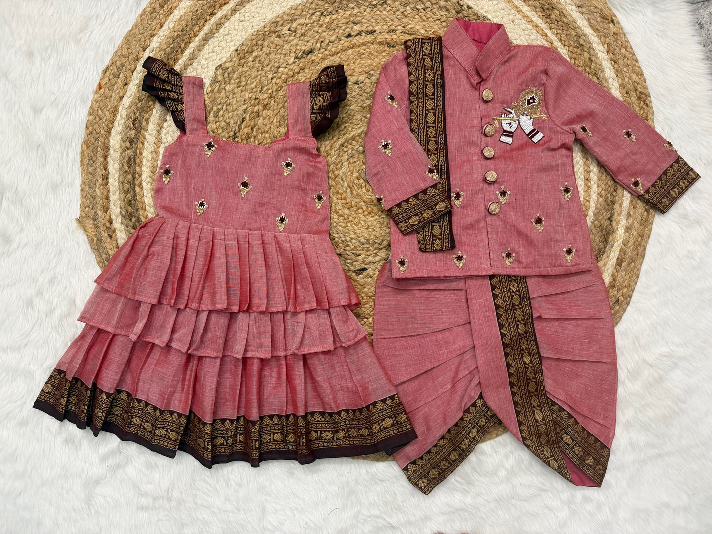 Brother & Sister Premium Maggam Cute sets  boys kurta Combo Collection