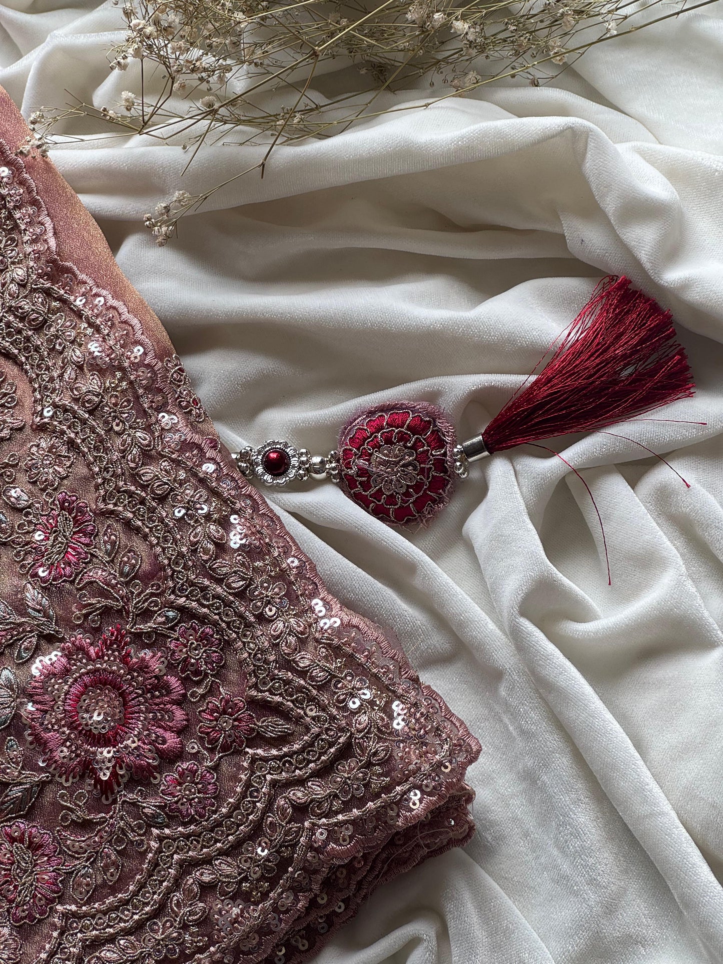 Blush Pink Premium Tissue Luxe Sequence saree with stitched blouse