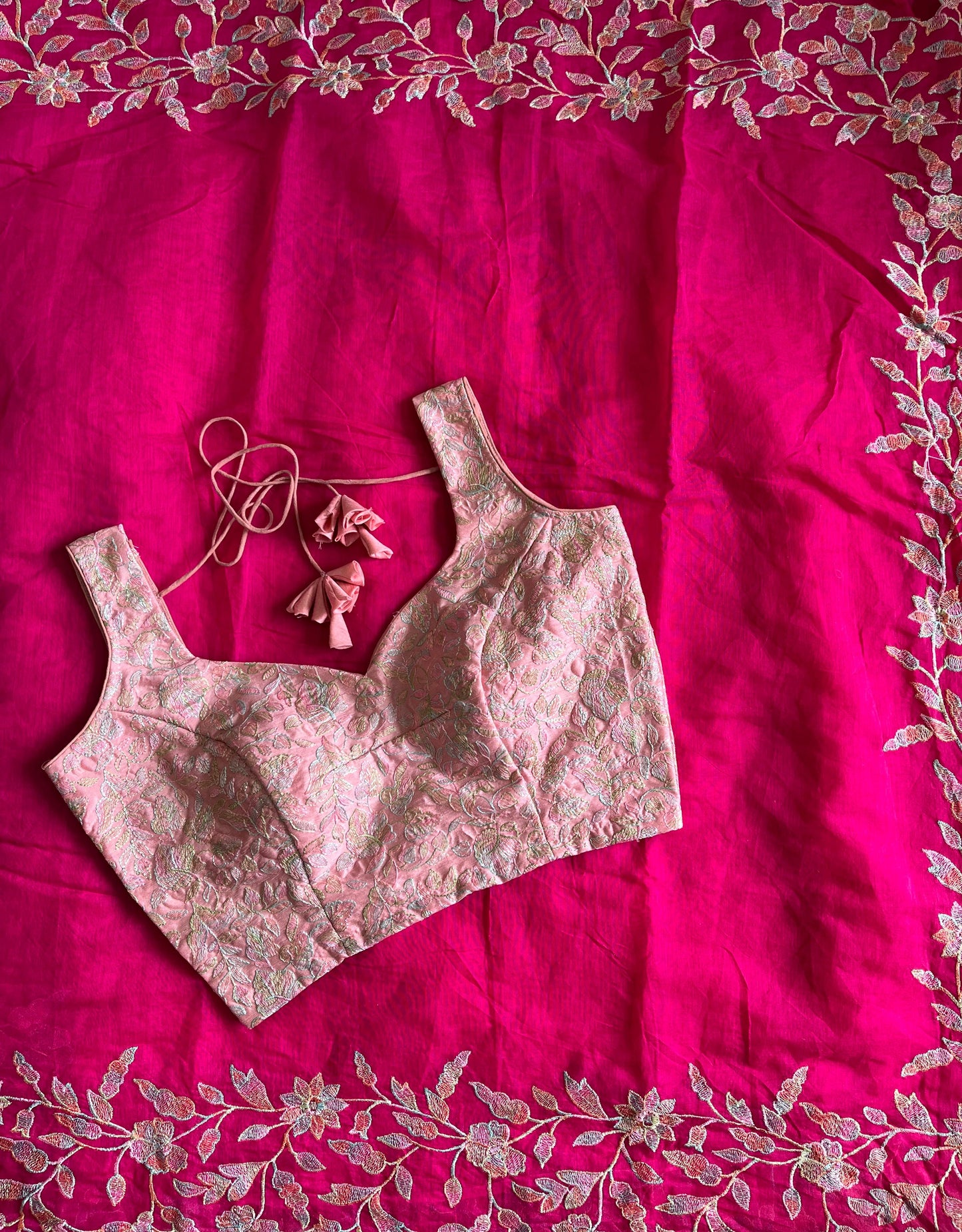 Chanderi with thread work saree with stitched blouse