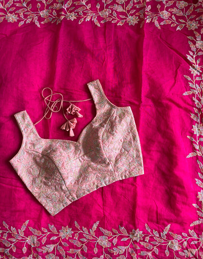 Chanderi with thread work saree with stitched blouse