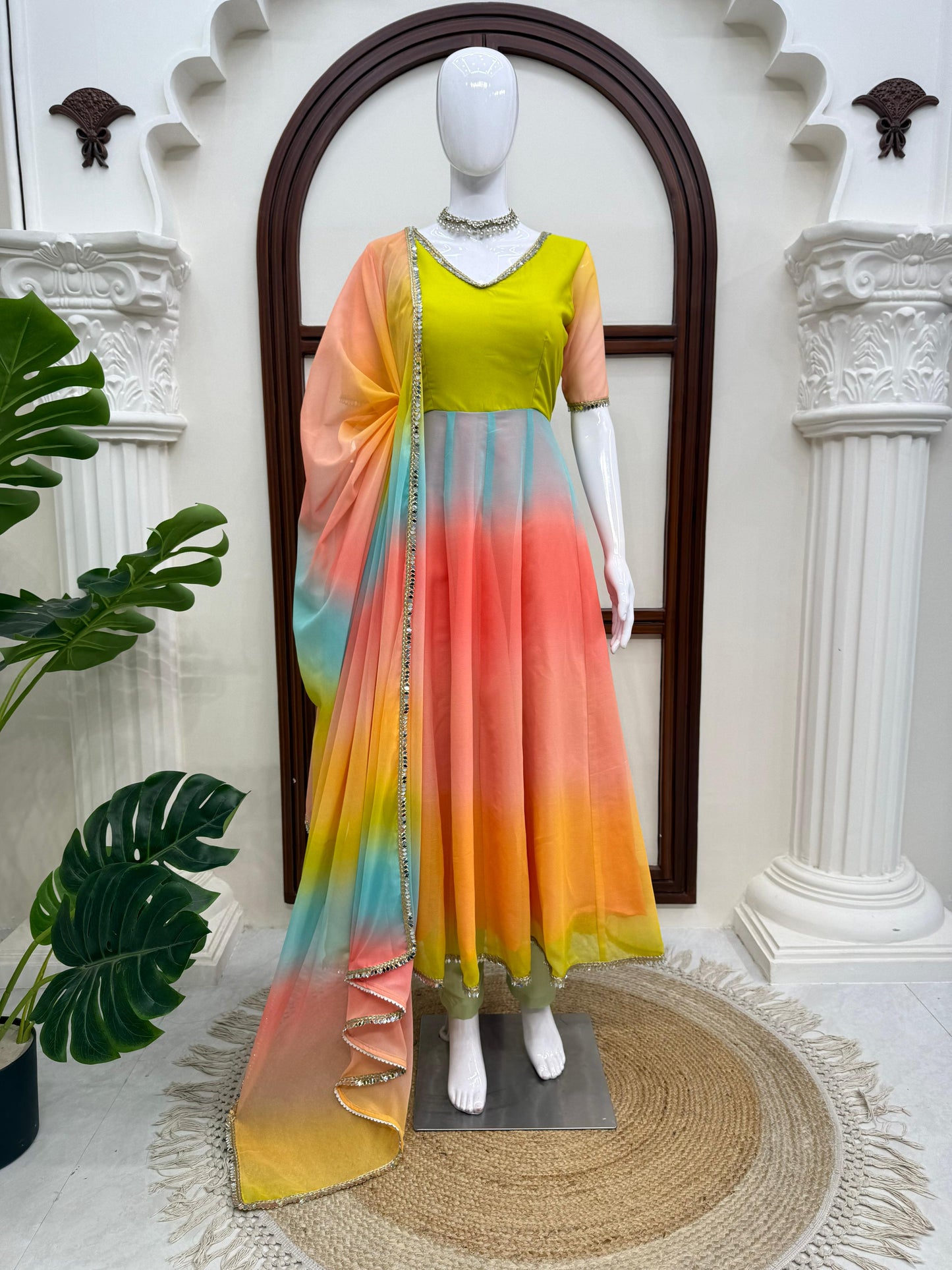 Rainbow Anarkali charm gown