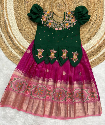 Kids soft Banarasi Maggam pattu pavadas