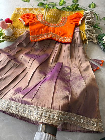 Kanjivaram Maggam Kids Dress Cute Sets