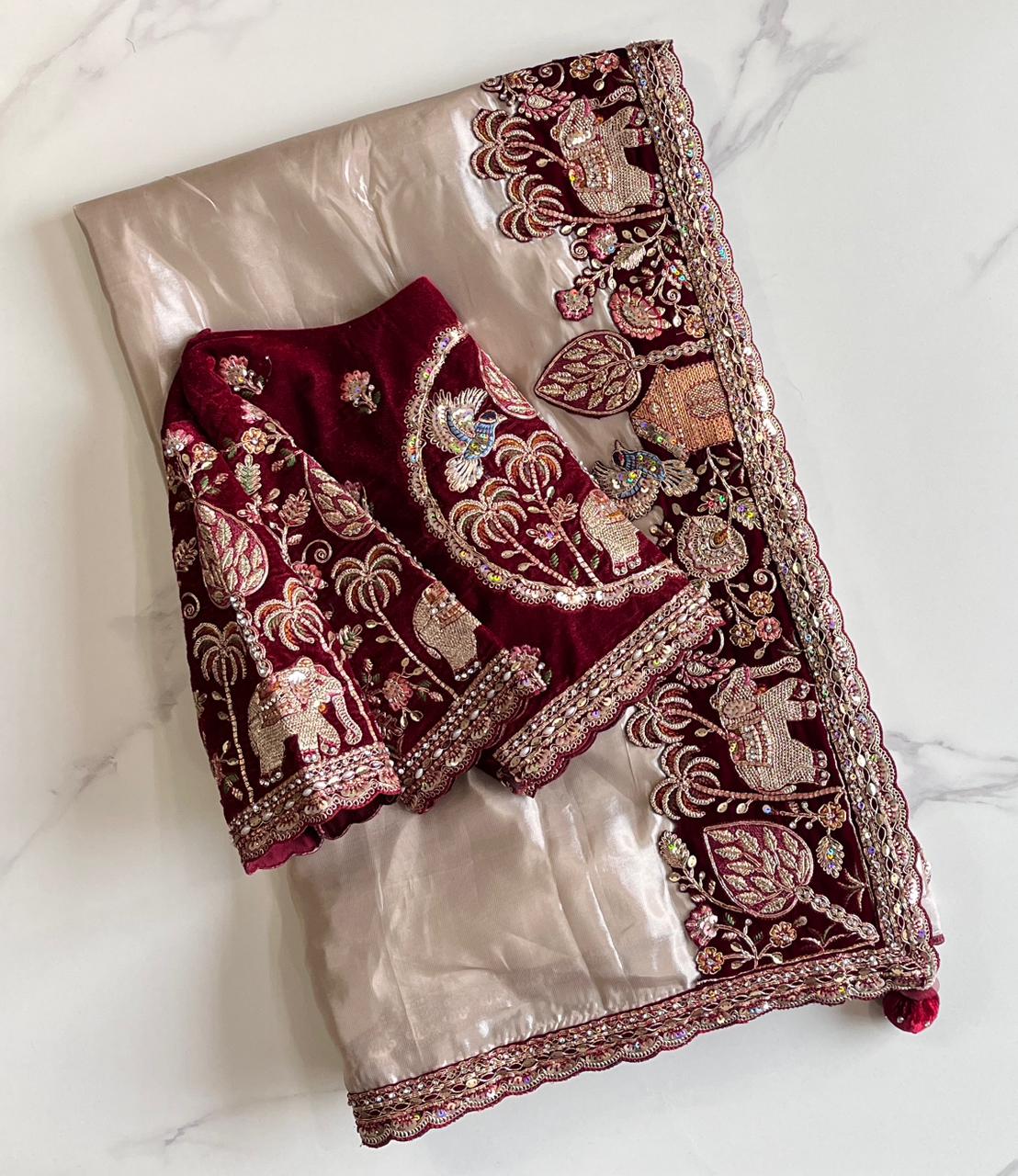 Luxe Pure Uppada coding work Stitched Saree with blouse