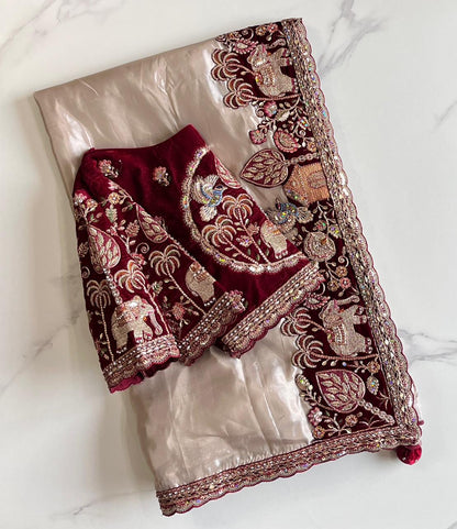 Luxe Pure Uppada coding work Stitched Saree with blouse