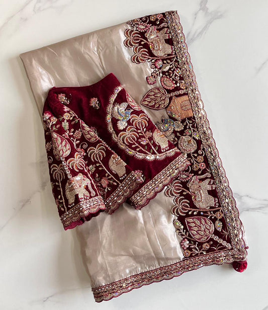 Luxe Pure Uppada coding work Stitched Saree with blouse