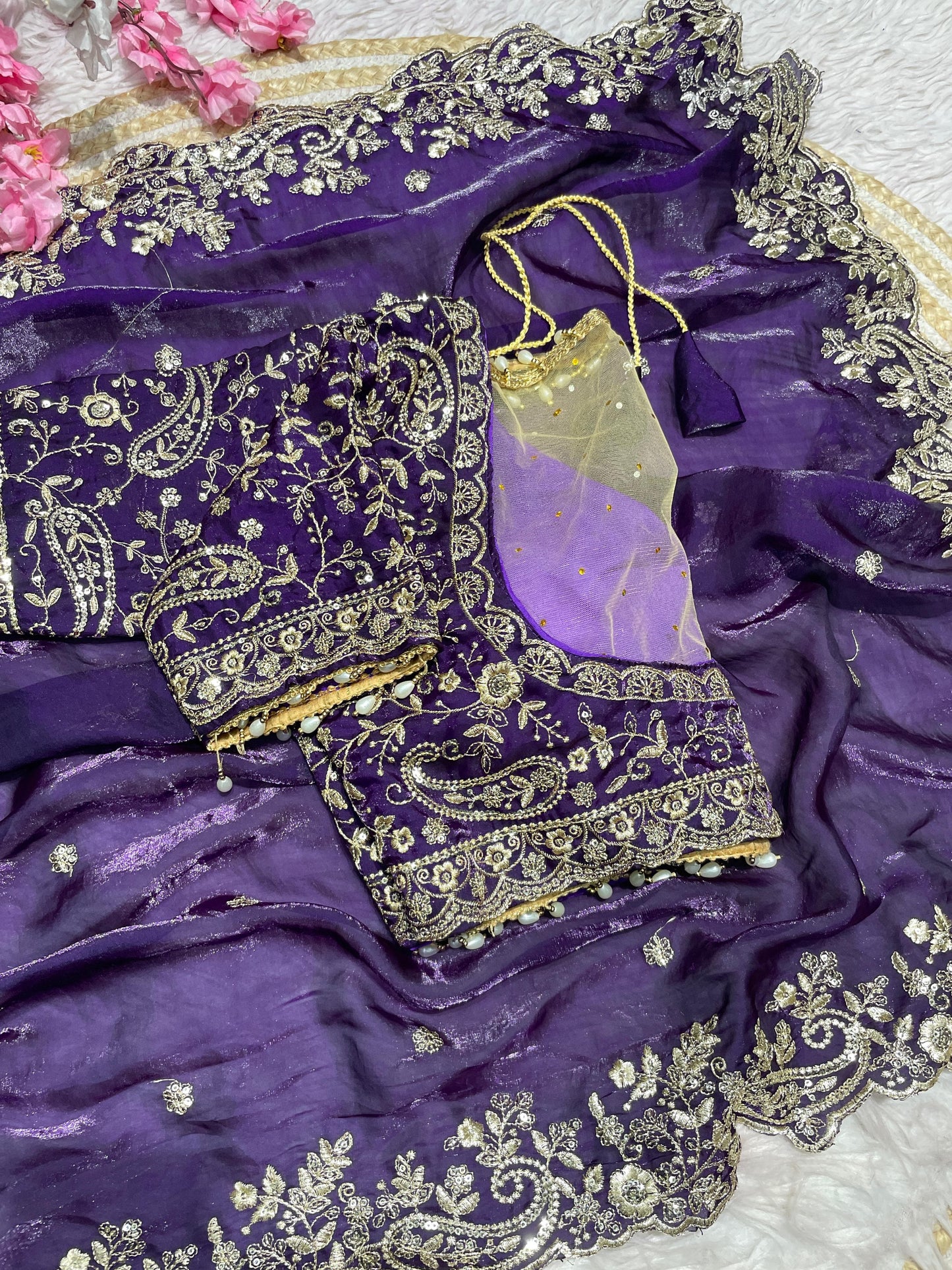 Fendy Sattin silk saree with Desginer stitched blouse