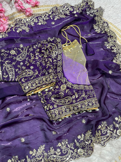Fendy Sattin silk saree with Desginer stitched blouse
