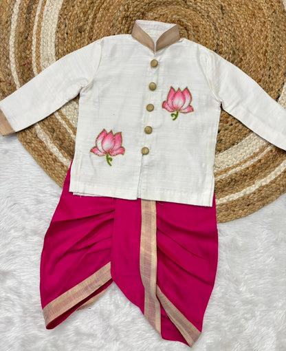 Lotus Motif Kurta Dhoti Set for Boys
