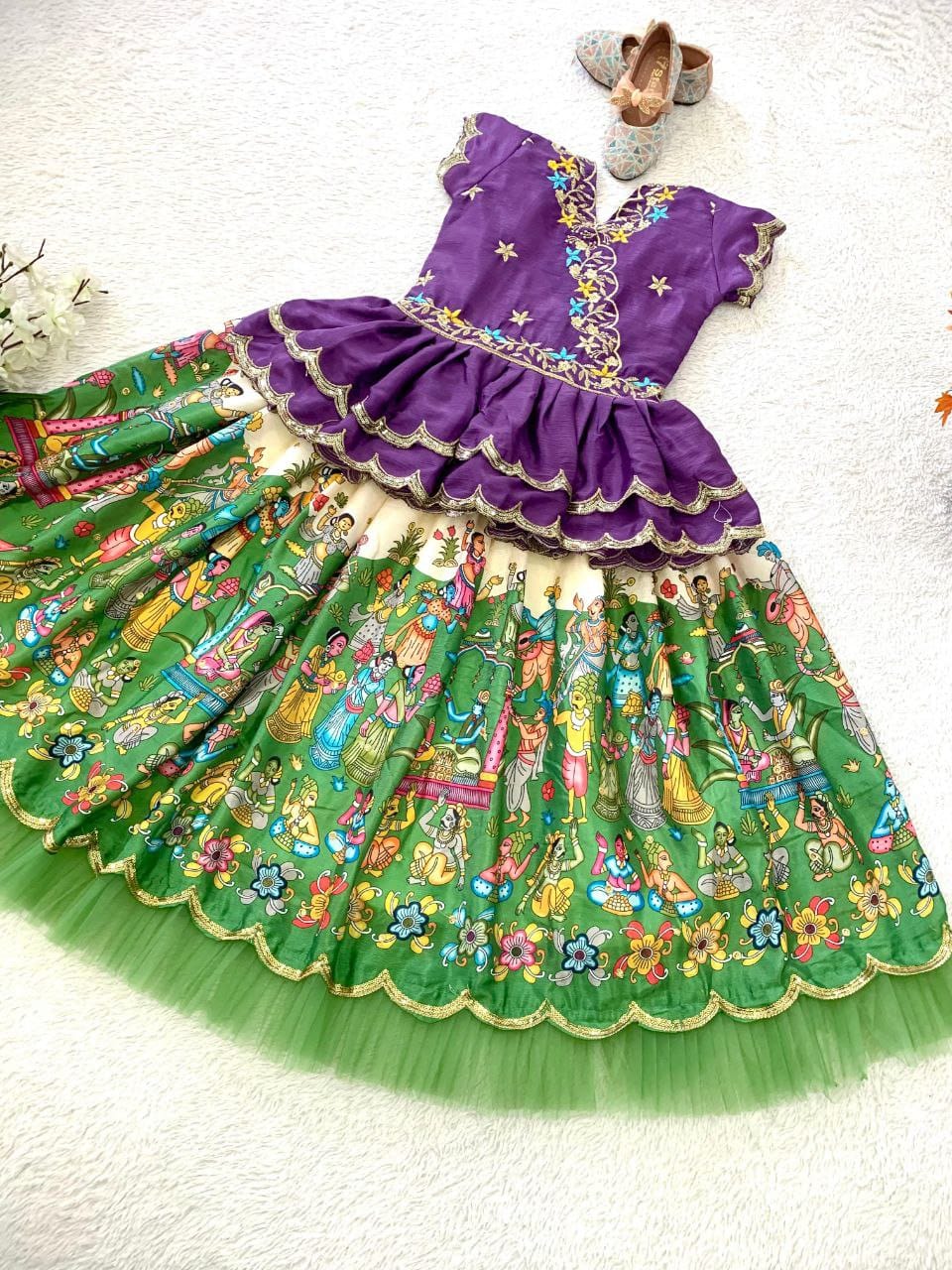 Semi Kalmkari print  kids  crop top sets