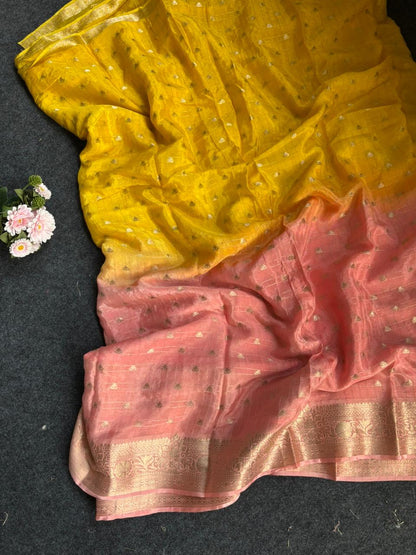 2d shade vintage Chinnon saree with Bandhani  style