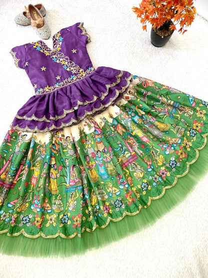 Semi Kalmkari print  kids  crop top sets