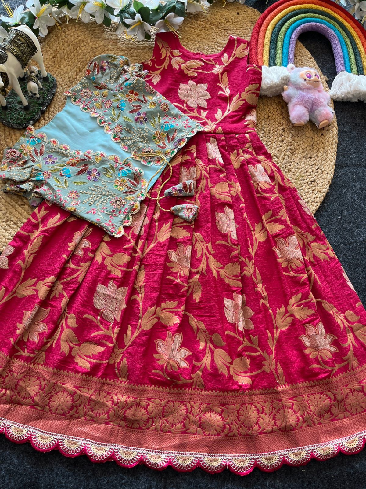 Khadi Georgette 2 in One Gown with Coat sets Kids Gowns
