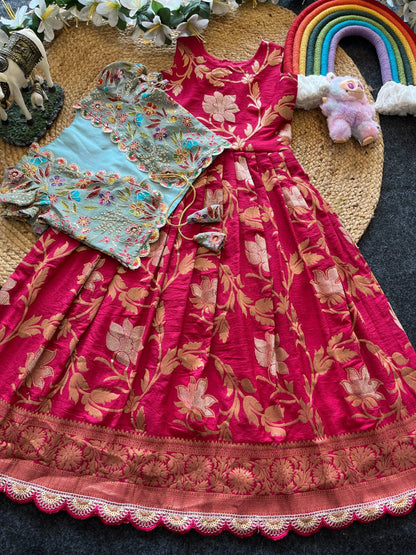 Khadi Georgette 2 in One Gown with Coat sets Kids Gowns