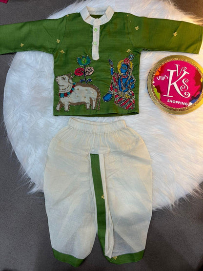 Kalamkari kids boy dhoti and kurta sets for festival