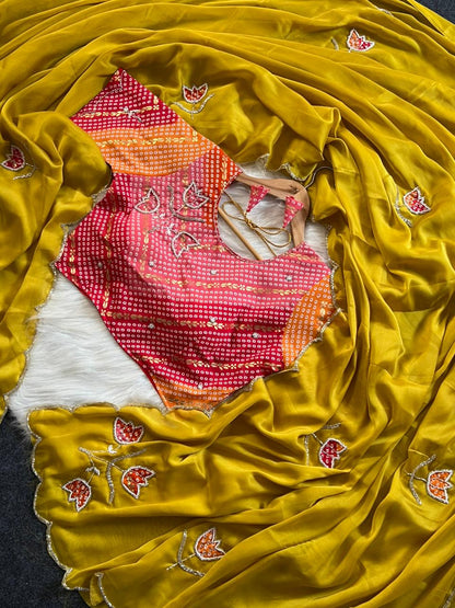 Handwork budget saree with stitched blouse