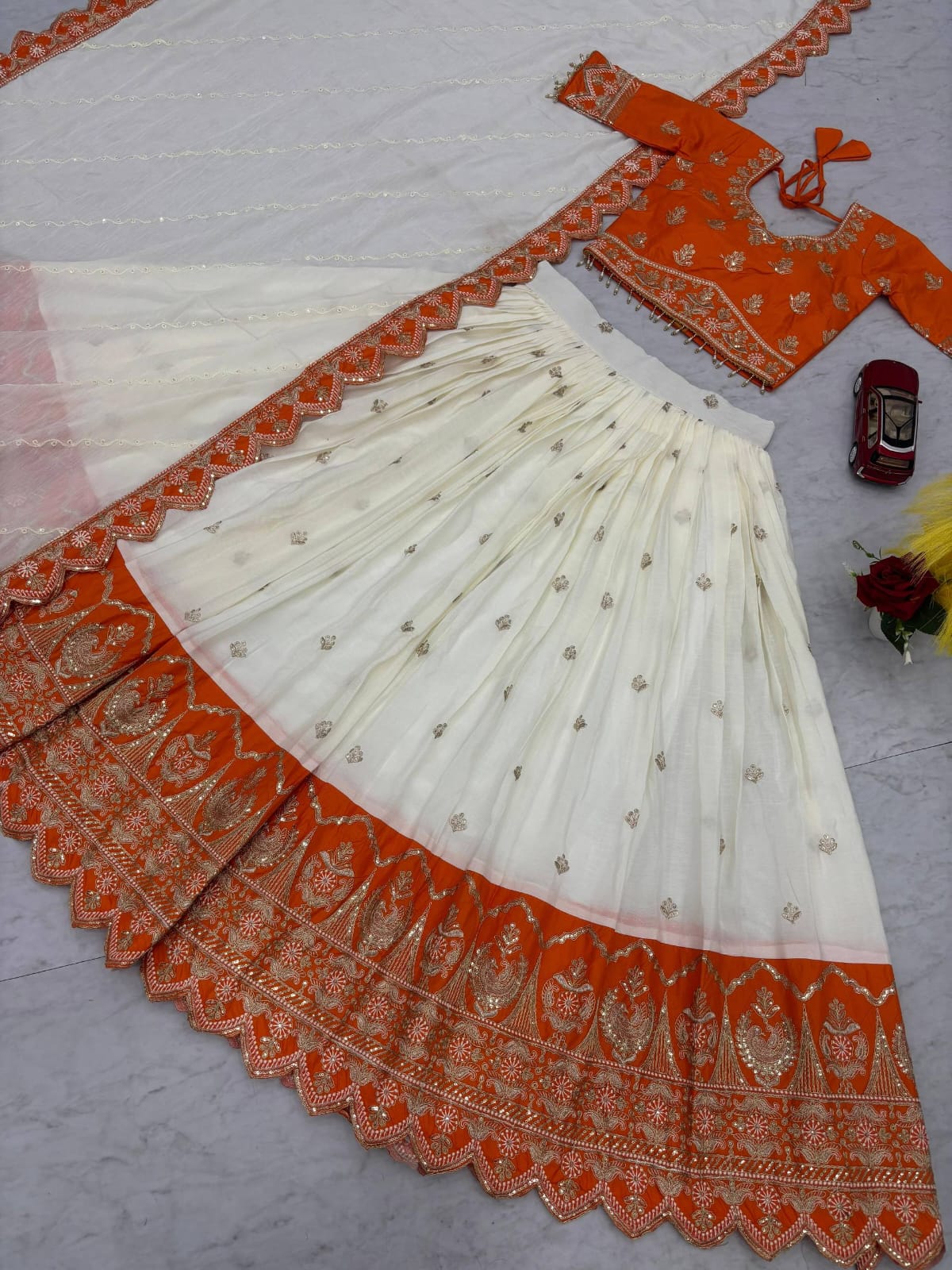 Chinon Embroidery glamour orange lehenga