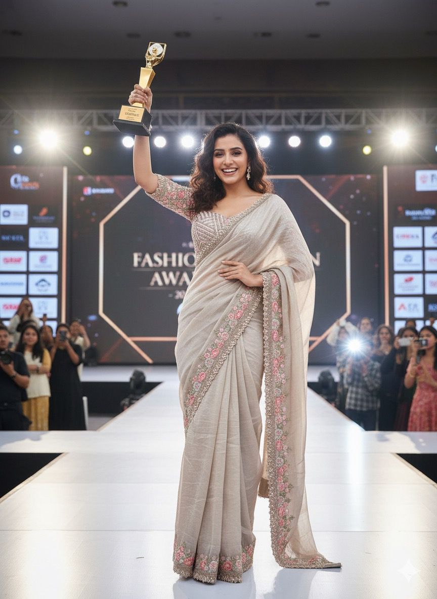 Ivory 1 min saree with fully stitched blouse