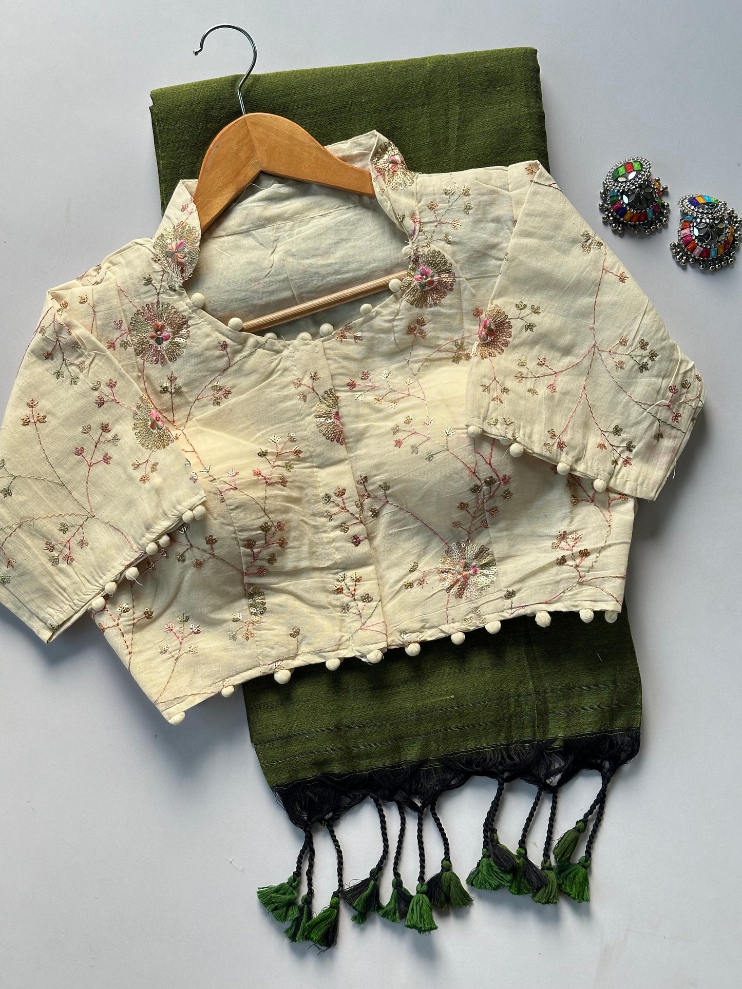 Khadi cotton Collar neck Desginer stitched blouse