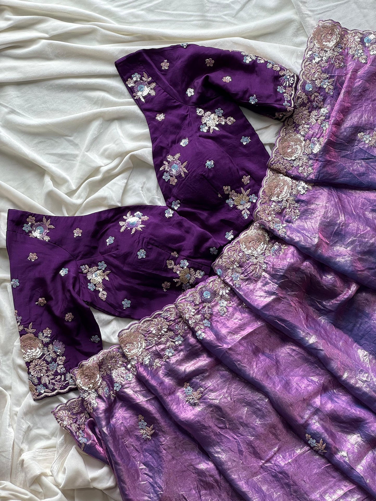 Pure space silk saree with pure  Luxe coding work saree stitched blouse
