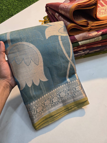 Banarasi mul cotton silk jaal pattern sarees