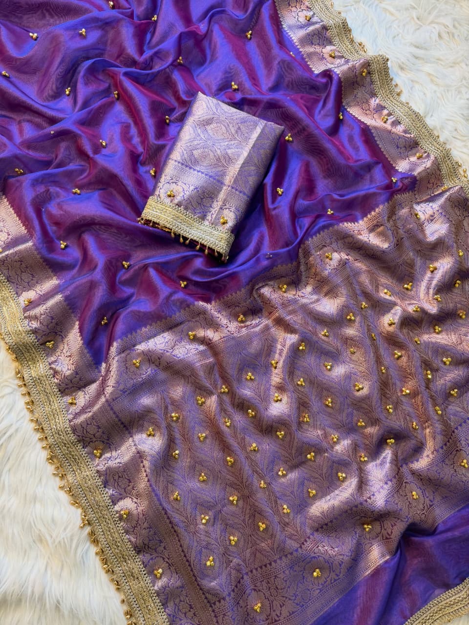 Banarasi Tissue Zari Weaving Border Saree  ghungroo work