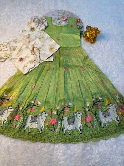Pichwai embroidery kids cute Lehenga set