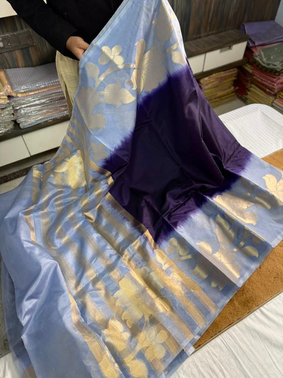 Semi pattu style paper soft Banarasi’s flower sarees