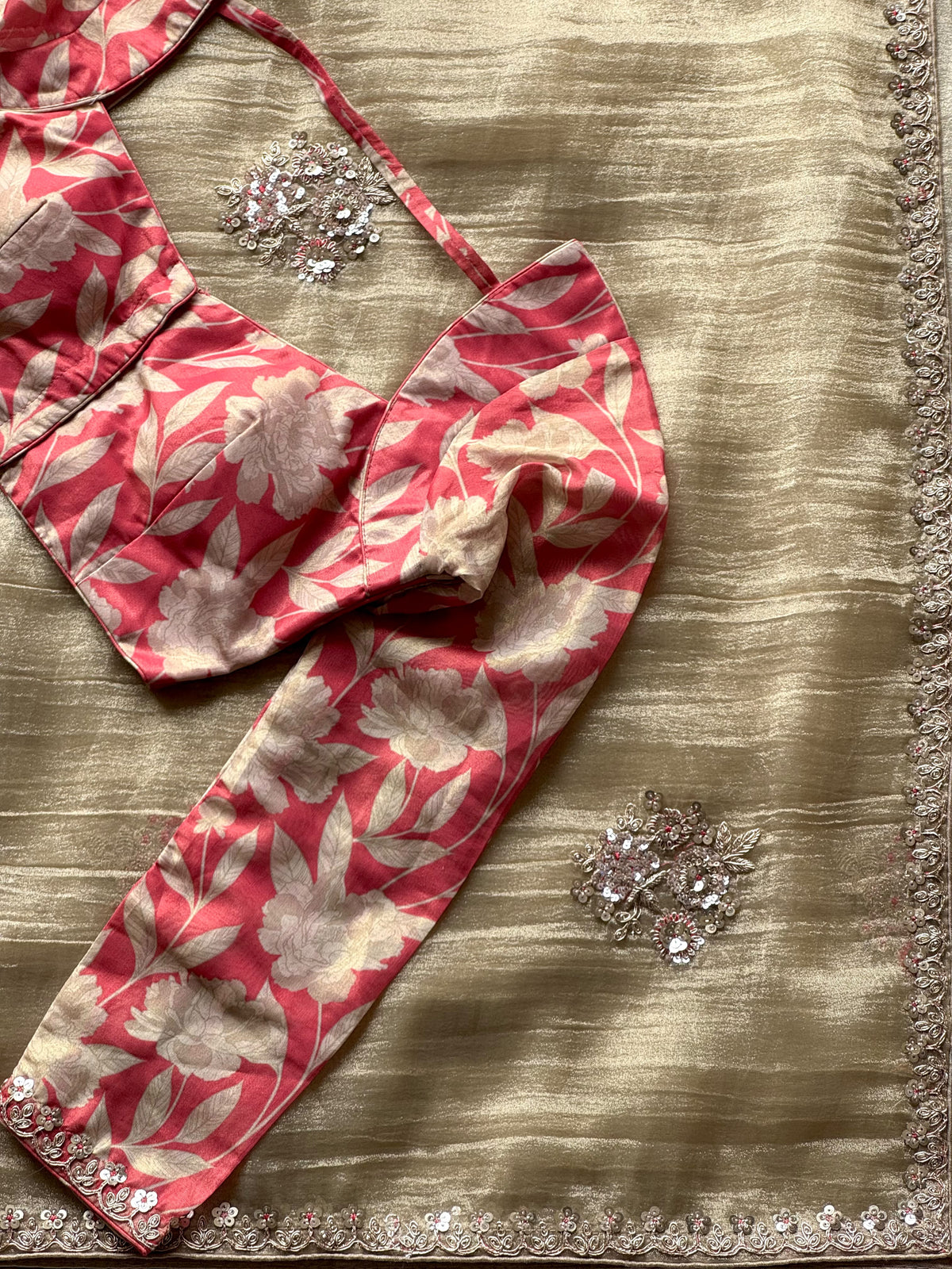Salsa crunchy silk saree with stitched blouse