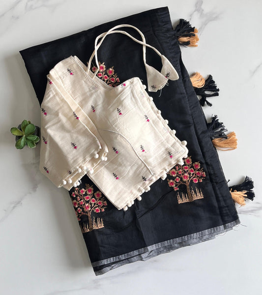 Chanderi Cotton saree with stitched Blouse