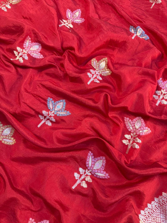 Semi pattu traditional gold zari red minakari  saree