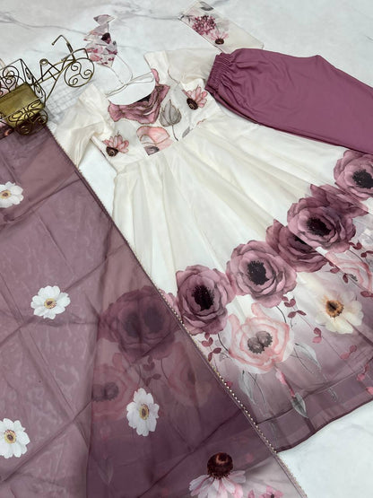 Floral printed Organza Anarkali Suit set