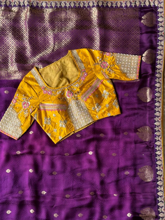 Pure coding work wedding look luxe saree with stitched blouse