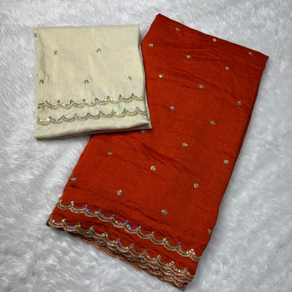 Double layer Vichitra silk saree beads sarees