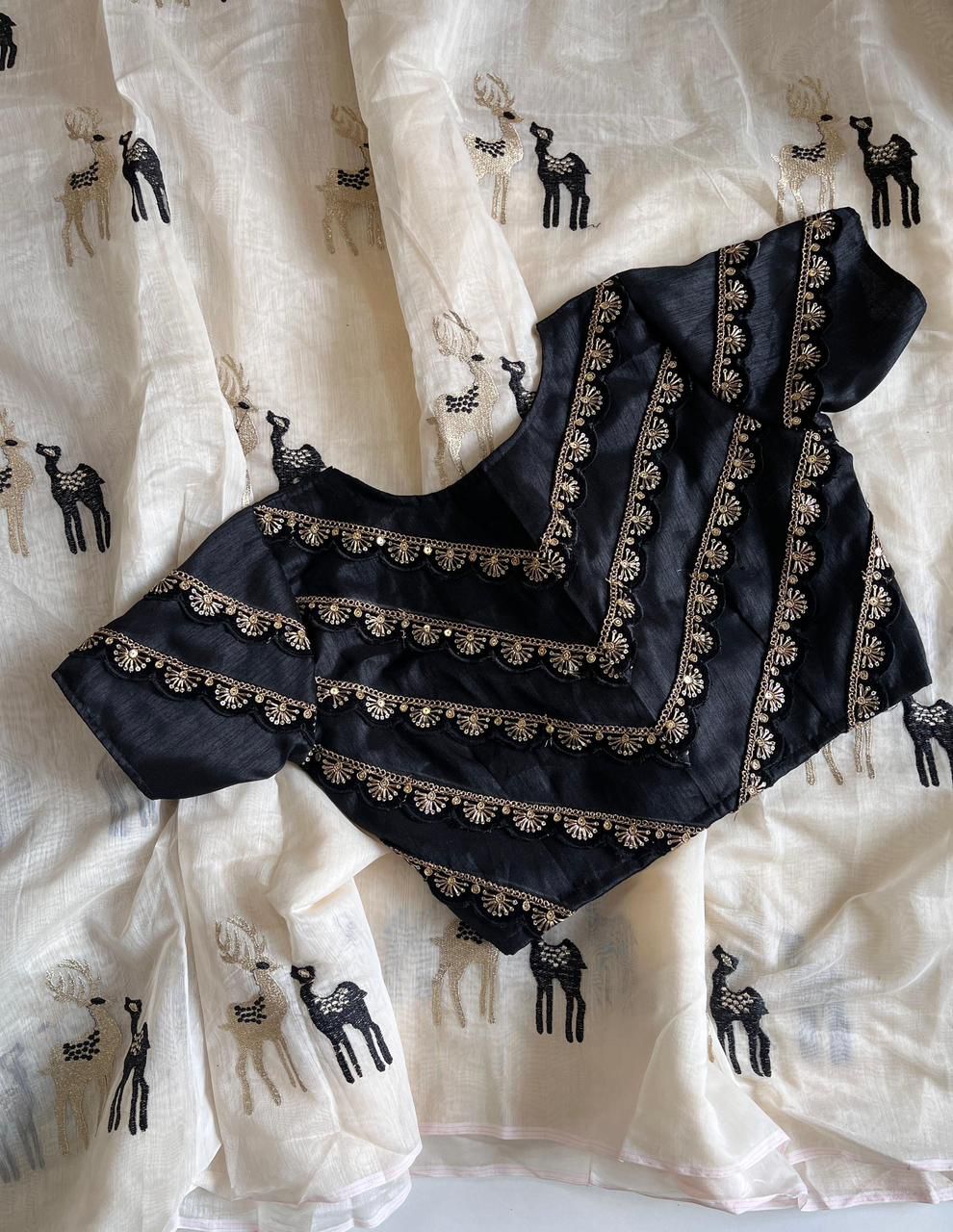 Chanderi cotton saree with stitched Blouse