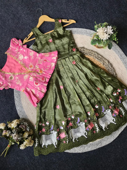 Kids pichwai 2 in one embroidery gowns