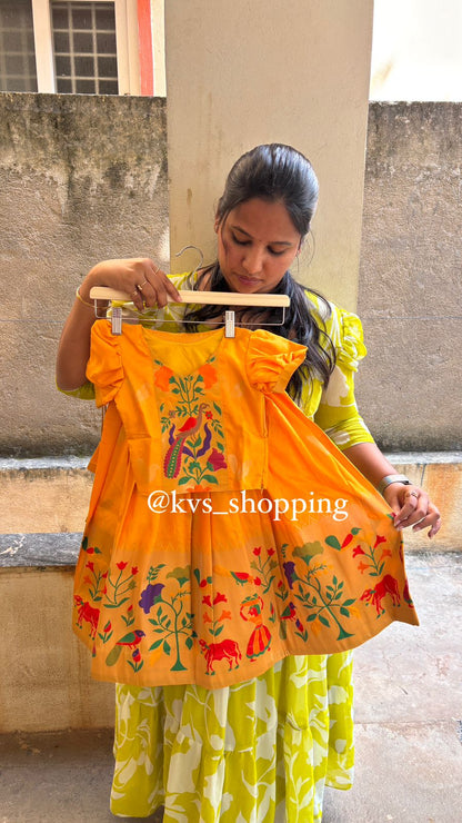 Kids cute paithani delicate zari with puff sleeves
