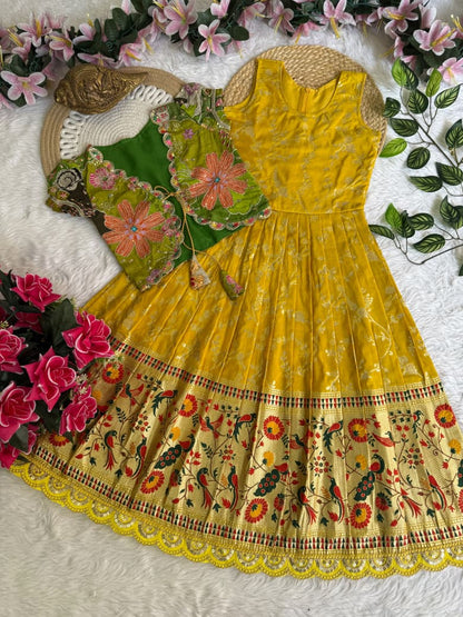 Kids frock pure Dola silk 2 in one gown
